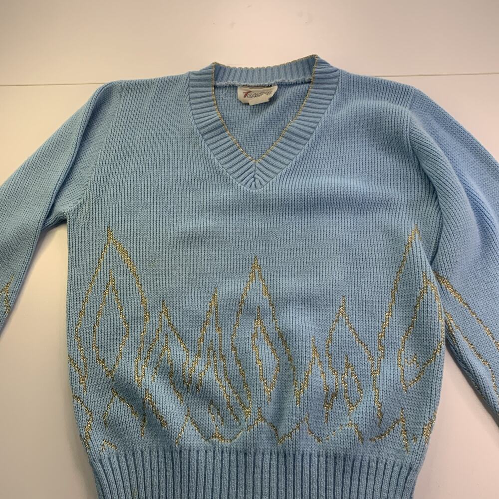 Vintage Teasers Sweater Gold Flame Pattern Womens S/M Made In USA